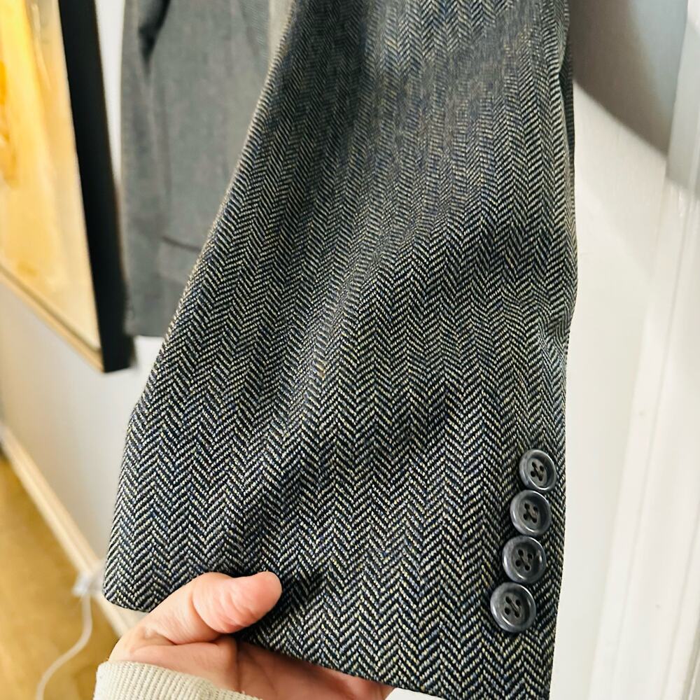 BURBERRY London Mens Gray Herringbone 44 Long Wool Silk Blend Blazer Size 44 - Picture 4 of 14